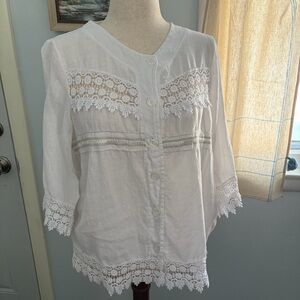 Linen Italian Piazza Del Tempio Short Sleeve Lace Crocheted Shirt
